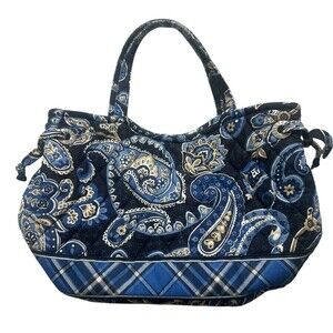 Vera Bradley Small Handbag Windsor Navy Blue Floral and Plaid